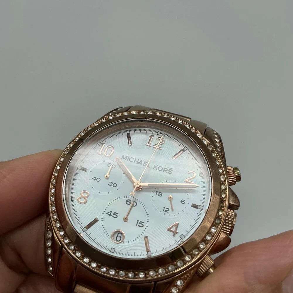 Michael Kors Womens Watch 40mm MOP Rose Gold Tone Chrono MK5522 New Battery 6.5